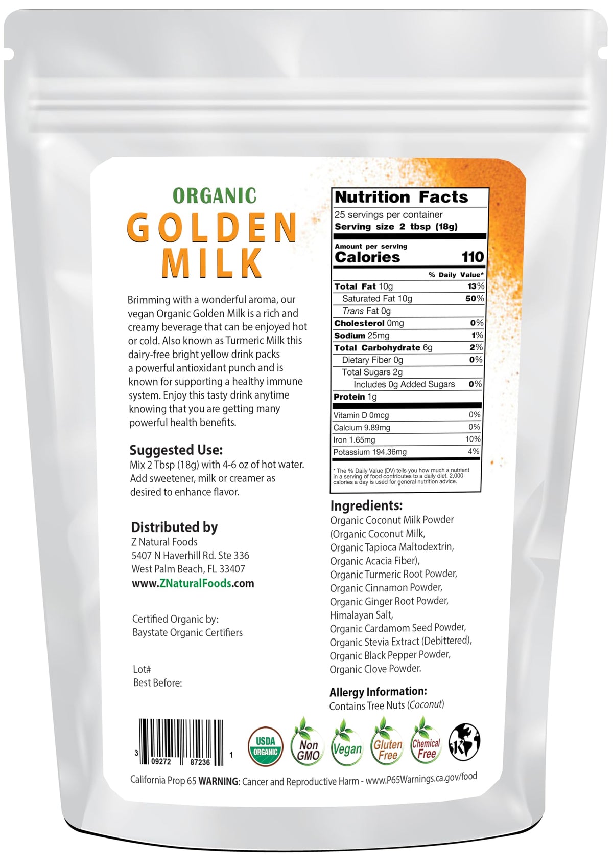 Z Natural Foods Golden Milk Powder coconut milk base for rich beverages