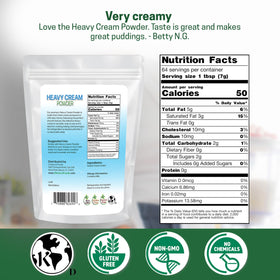 Z Natural Foods heavy cream powder being poured for a creamy coffee or smoothie.