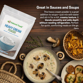Z Natural Foods heavy cream powder alongside a coffee cup for creamer versatility.