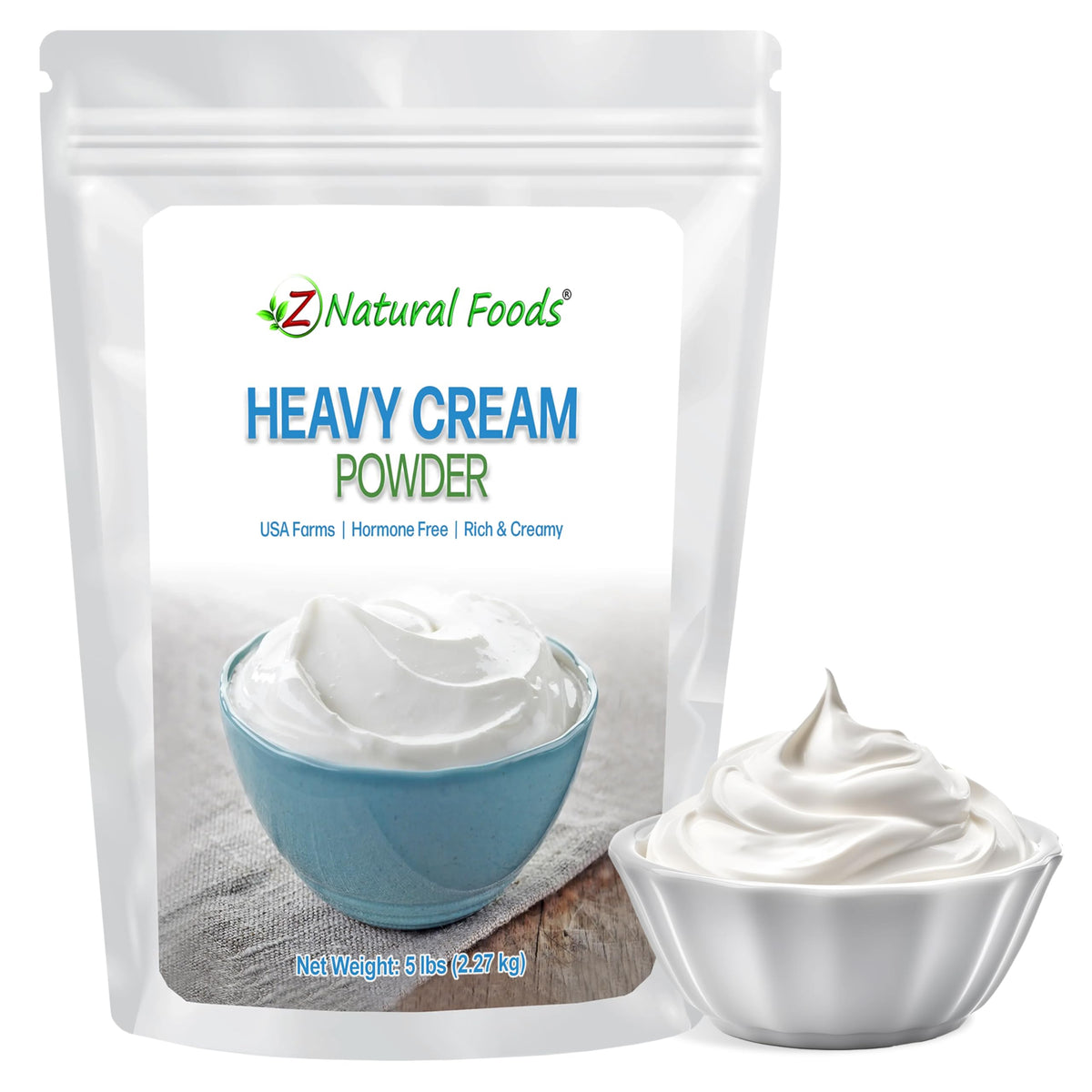 Z Natural Foods heavy cream powder tub front for pantry storage