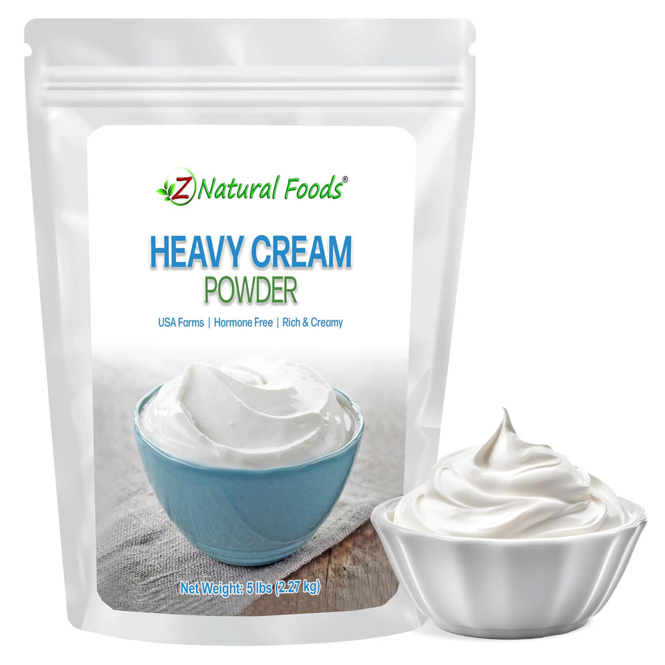 Z Natural Foods heavy cream powder tub front for pantry storage
