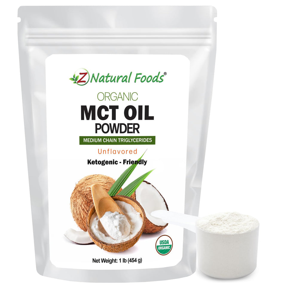 Z Natural Foods MCT oil powder bottle pour for creamy keto coffee