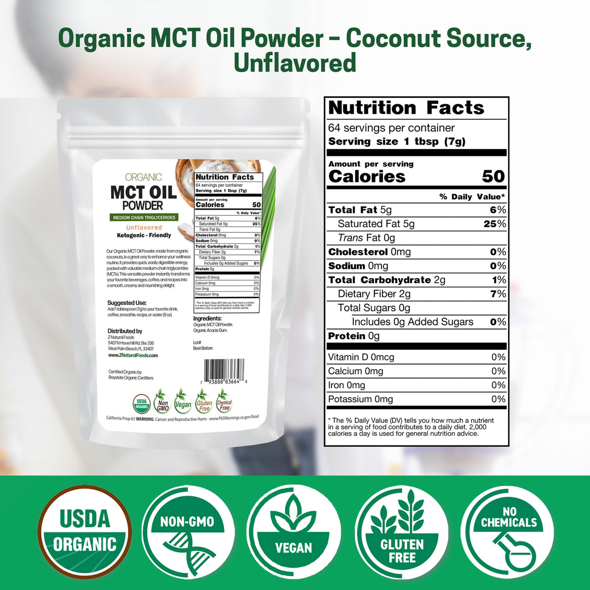 Z Natural Foods MCT powder scoop for convenient on the go nutrition