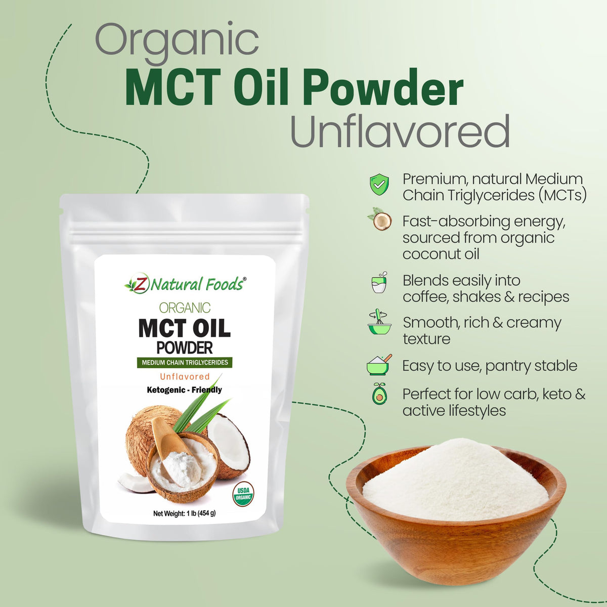 Z Natural Foods MCT oil powder tea into cup for smooth texture