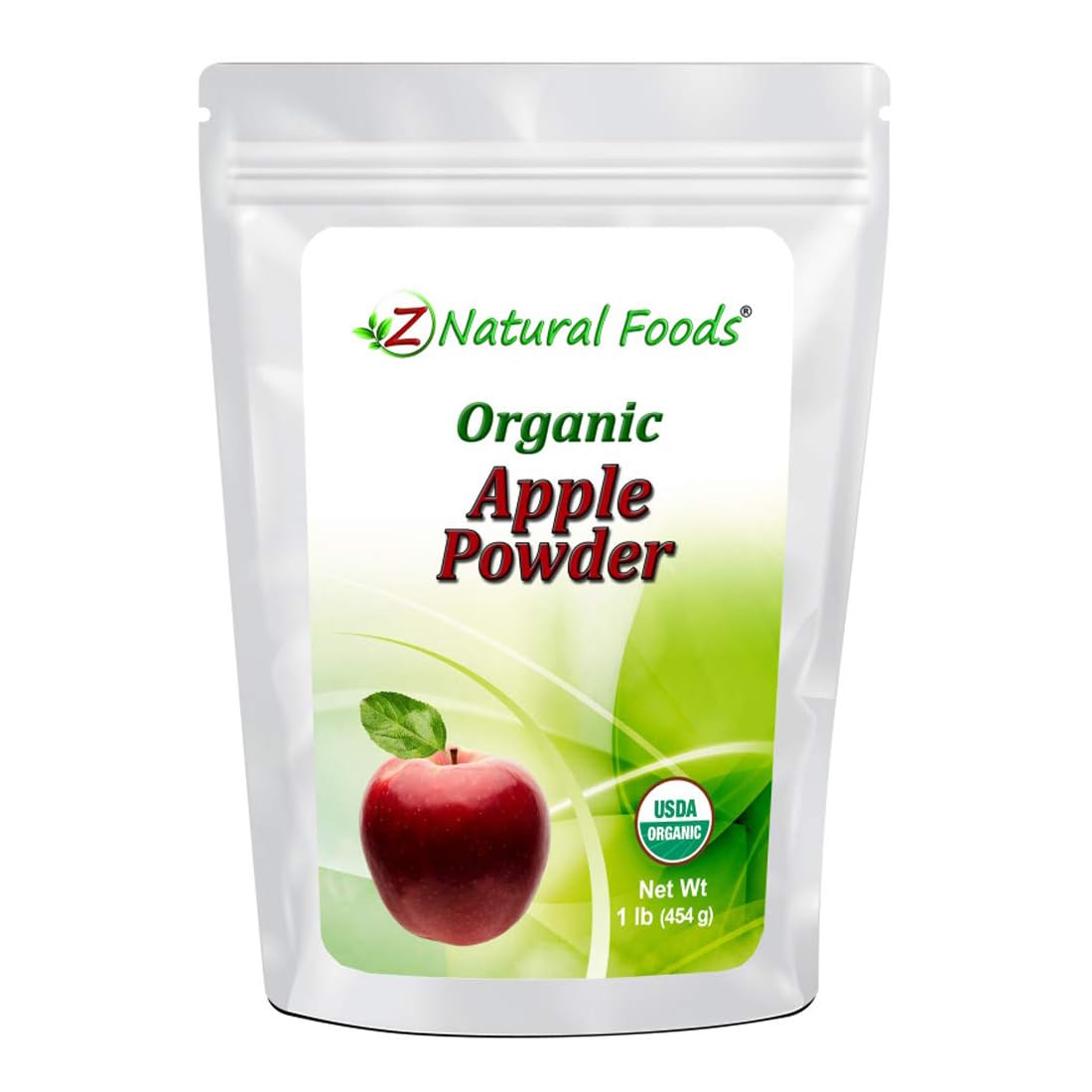 Z Natural Foods Organic Apple Powder bag on pantry shelf, ready for recipes