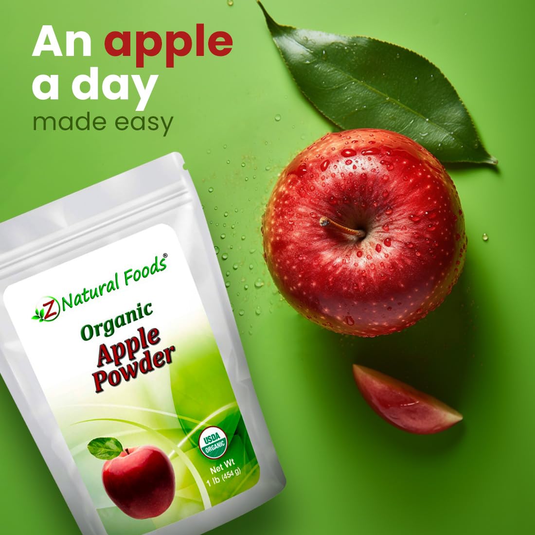 Pouring Z Natural Foods Organic Apple Powder into a juice bottle
