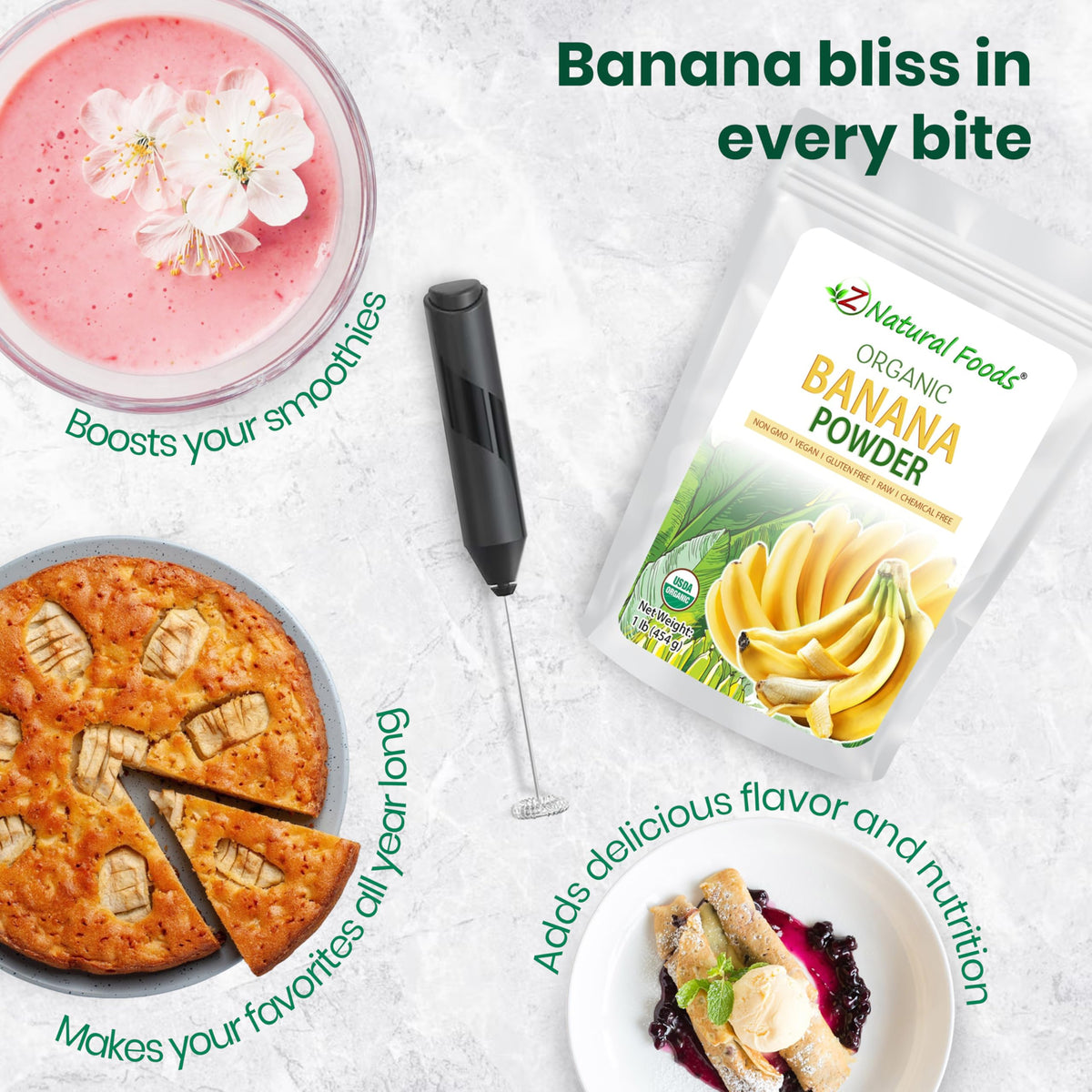 Banana powder in cake mix by Z Natural Foods.