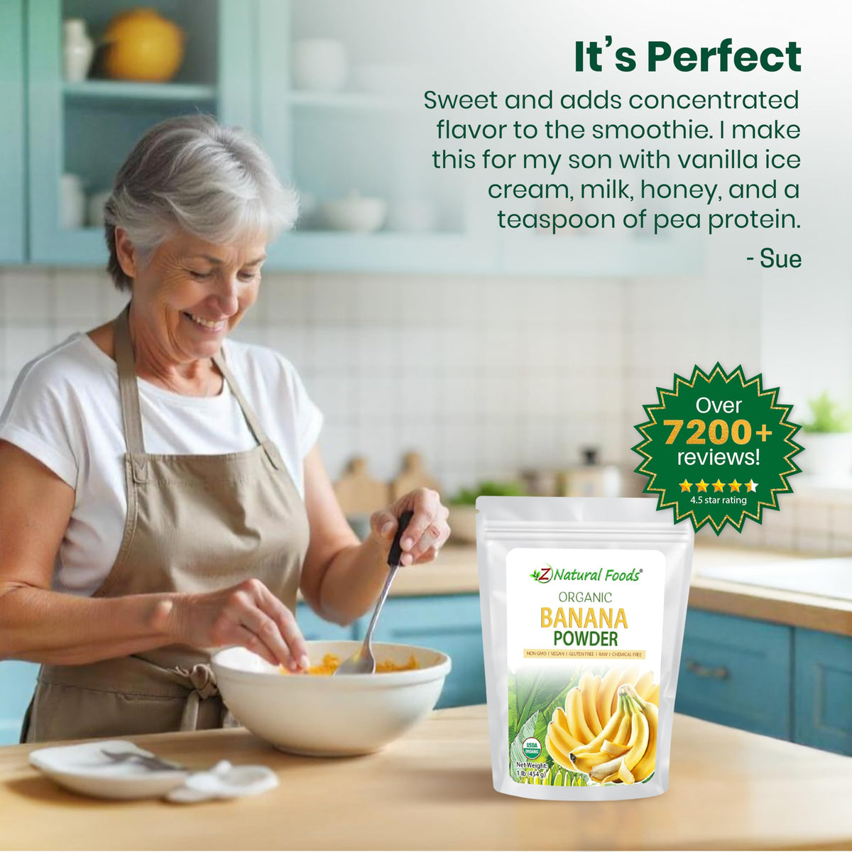 Reconstituted banana powder with water for versatile use.