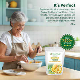 Reconstituted banana powder with water for versatile use.