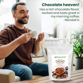 Z Natural Foods cacao powder label close-up communicates organic, unsweetened quality
