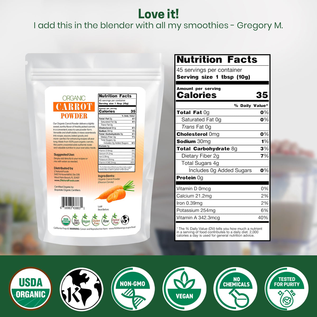 Z Natural Foods Organic Carrot Powder fine texture blending into batter