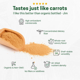 Z Natural Foods Organic Carrot Powder in a glass of juice for easy supplementation