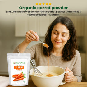 Z Natural Foods Organic Carrot Powder packaging showing organic, vegan, non-GMO attributes