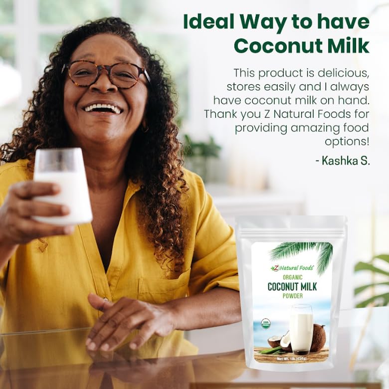Z Natural Foods Organic Coconut Milk Powder label highlighting gluten-free and non-GMO attributes