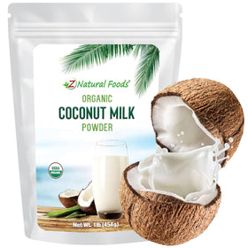 Z Natural Foods Organic Coconut Milk Powder packaging close-up highlighting dairy-free option