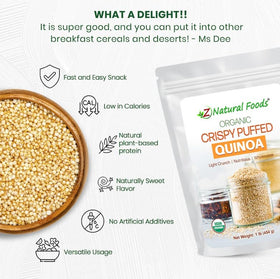 Z Natural Foods Quinoa Crispies as cereal topping add crunch and nutrition.