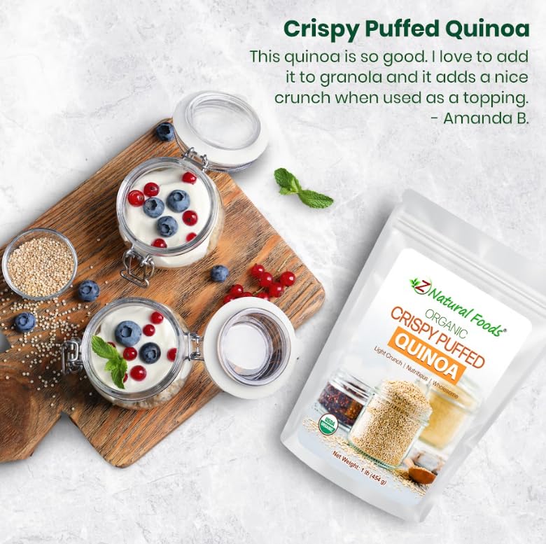 Z Natural Foods Organic Quinoa Crispies used in baking for light crunch.