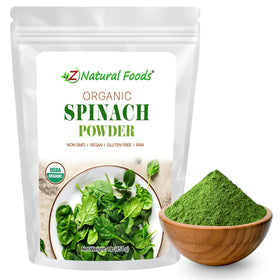 Z Natural Foods organic spinach powder bag front shows purity and greens