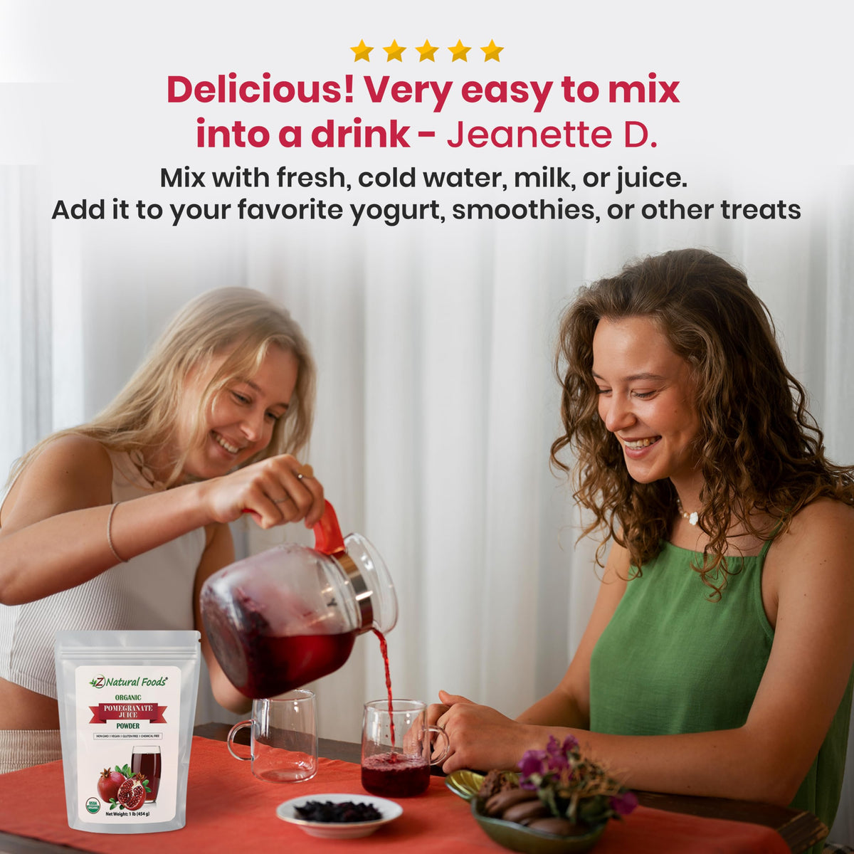 Z Natural Foods Pomegranate Powder labeled ingredient suggests versatile culinary uses.