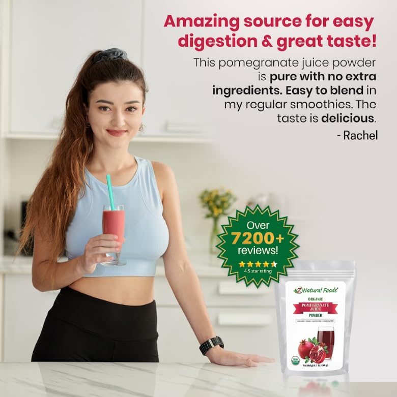 Z Natural Foods Pomegranate Powder packaging showcases organic, non-GMO credentials.