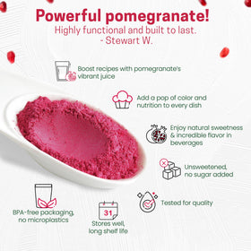 Z Natural Foods Pomegranate Powder in smoothie bowl highlights vibrant color and fruity flavor.