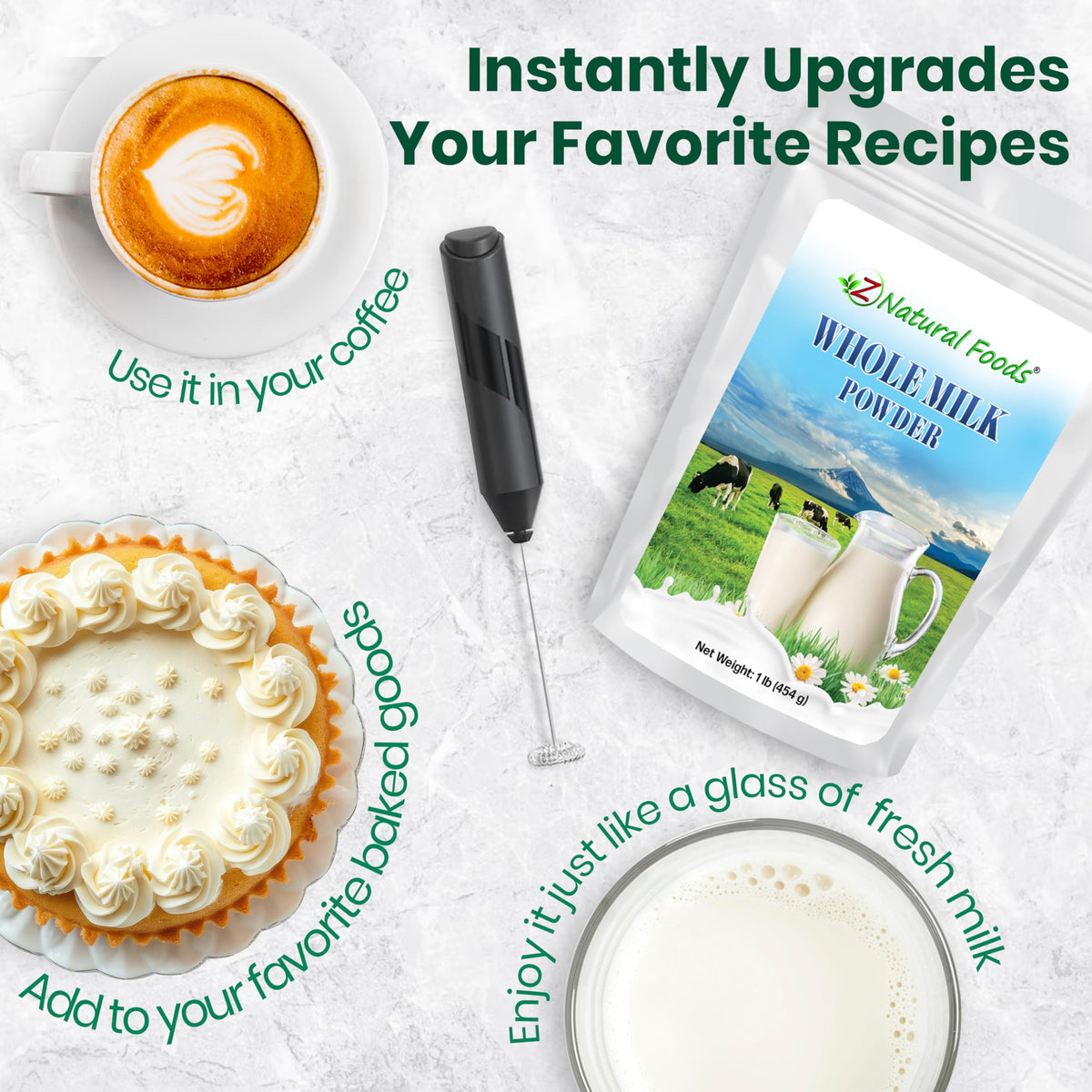 Z Natural Foods kitchen counter display of versatile dry milk ingredient
