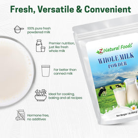 Z Natural Foods whole milk powder pantry storage for long-term shelf stability