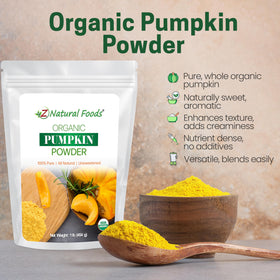 Z Natural Foods pumpkin powder scoop provides precise measurement for baking