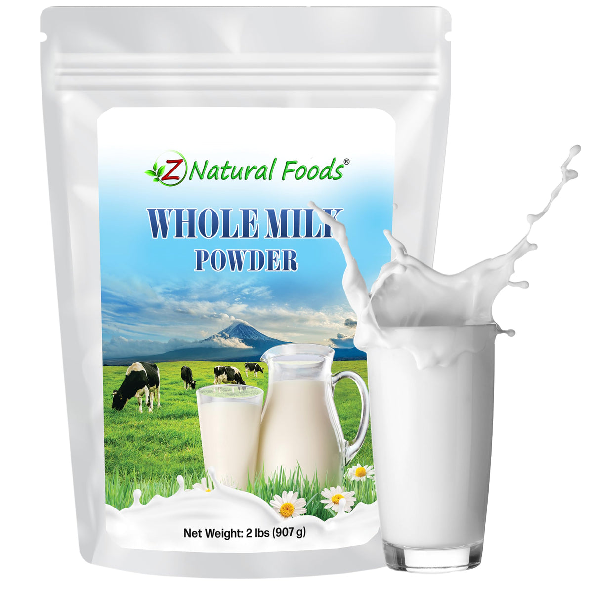 Z Natural Foods whole milk powder bottle pouring for recipes