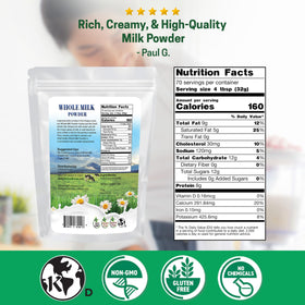 Z Natural Foods whole milk powder jar closeup highlighting rich creaminess for coffee.