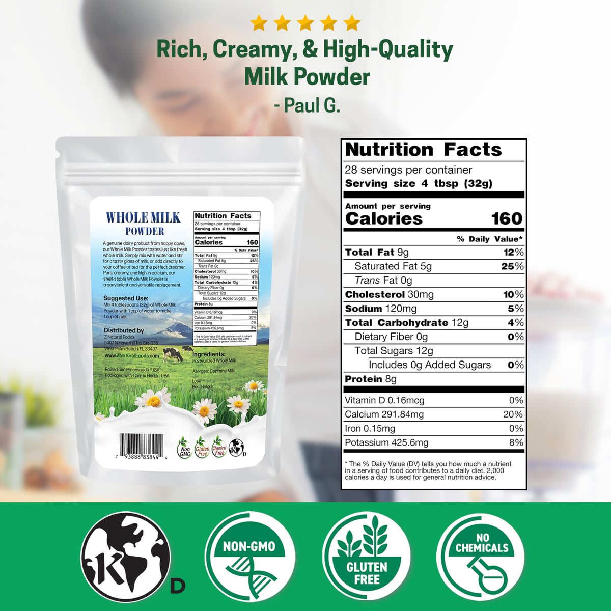 Z Natural Foods powder scoop measuring milk powder for precise cooking