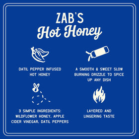 Zab's Hot Honey on a chef's table signals elevated, lingering flavor.