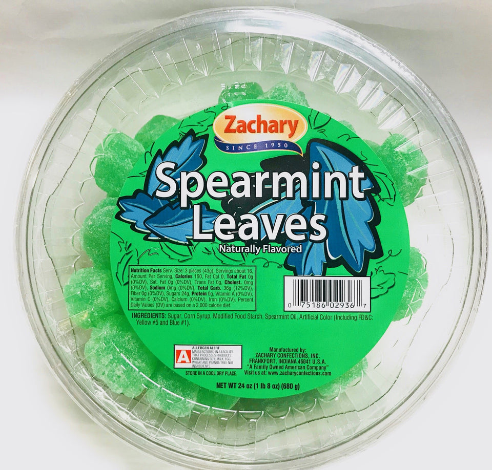 Zachary 24oz Jelly Tubs Spearmint Leaves jar highlights fresh aroma and convenient portioning.