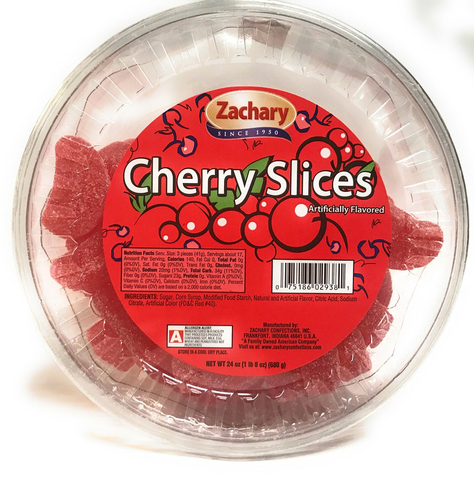 Zachary Jelly Tubs Cherry Slices jar with bright cherry pieces in glossy jelly for on-the-go snacks.