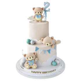 Zafena bear cake toppers: three blue bears for festive birthdays.