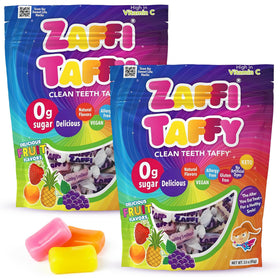 Zaffi Taffy fruity flavor 2-pack, sugar-free candy for healthy smiles after meals.