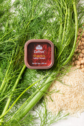 Zaffrus Organic Saffron Threads enriching saffron rice with golden color