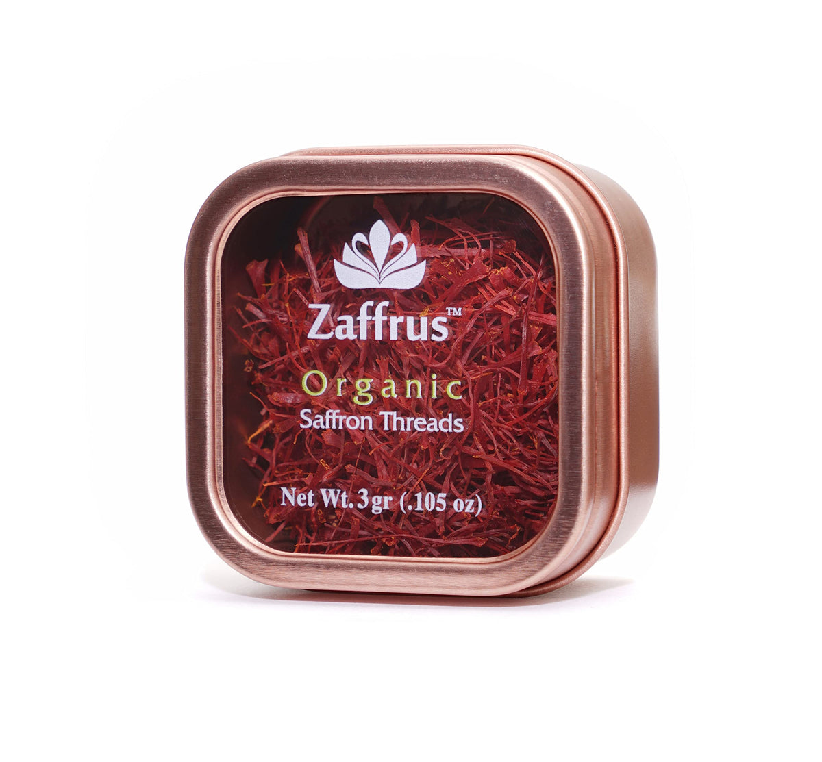 Zaffrus Organic Saffron Threads in luxury tin packaging preserving freshness