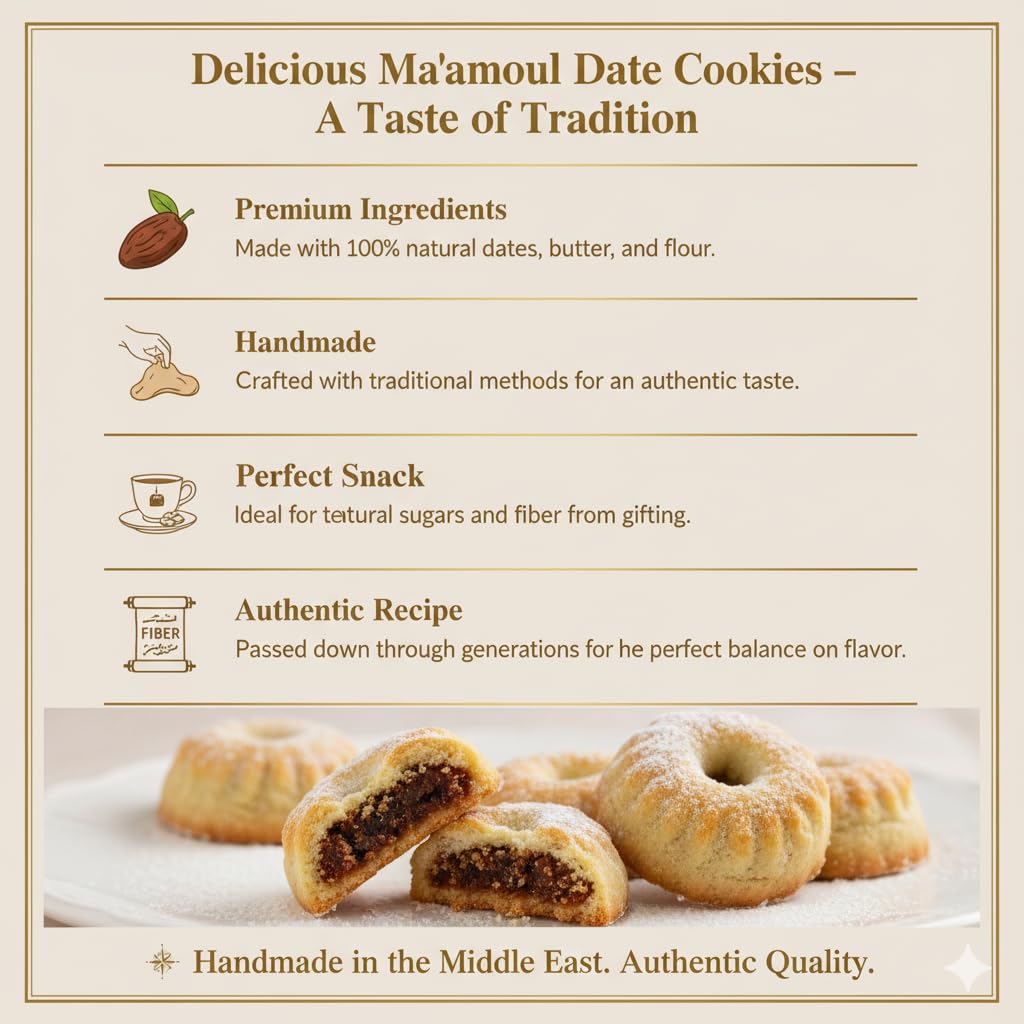 Zaitoune Maamoul Date Cookies handmade in Turkey, crust and filling visible.