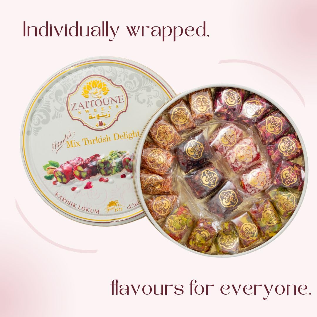 Zaitoune Turkish Delight with pomegranate coating brings bright, fruity notes.
