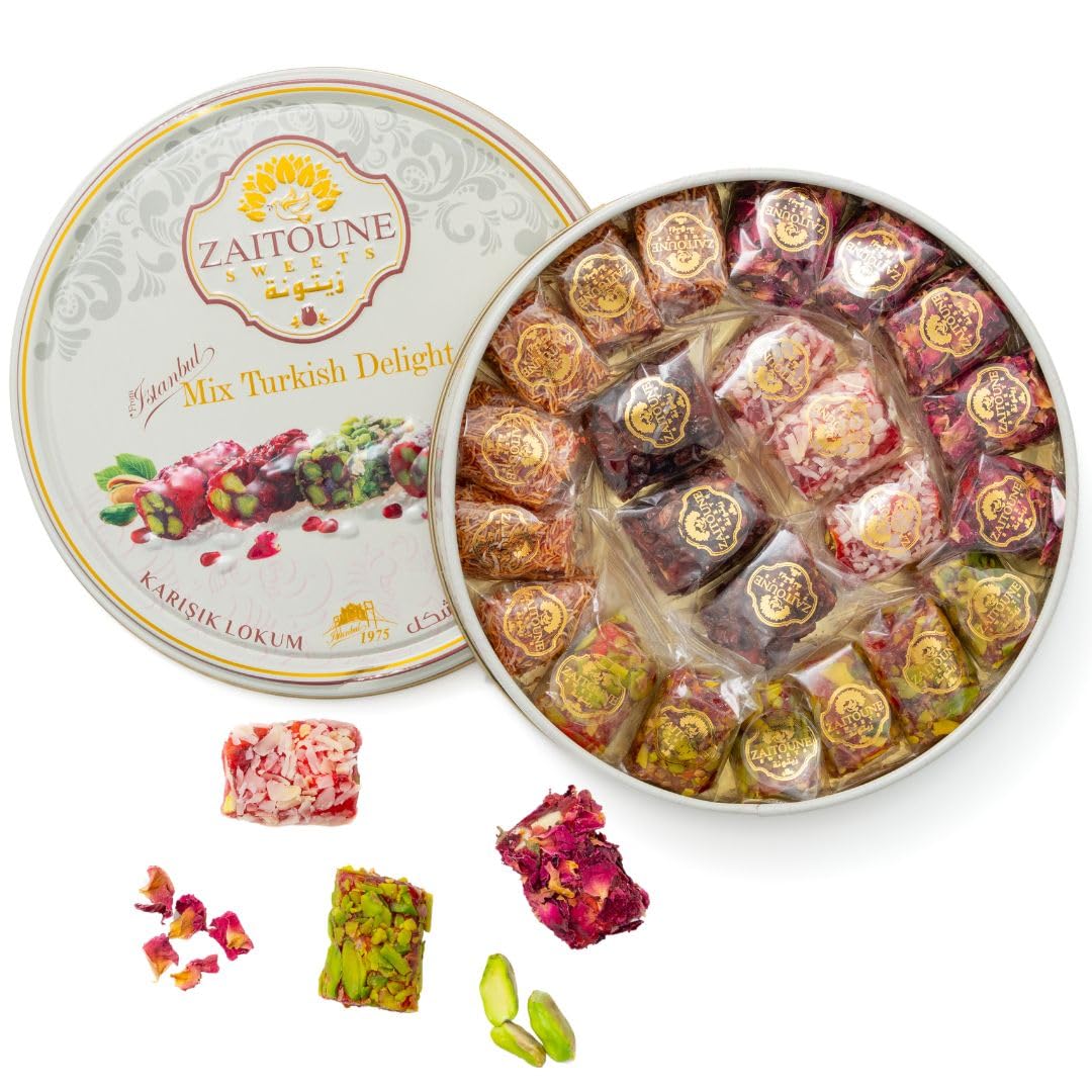 Zaitoune Turkish Delight with rose coating offers a fragrant, premium treat for gifting.