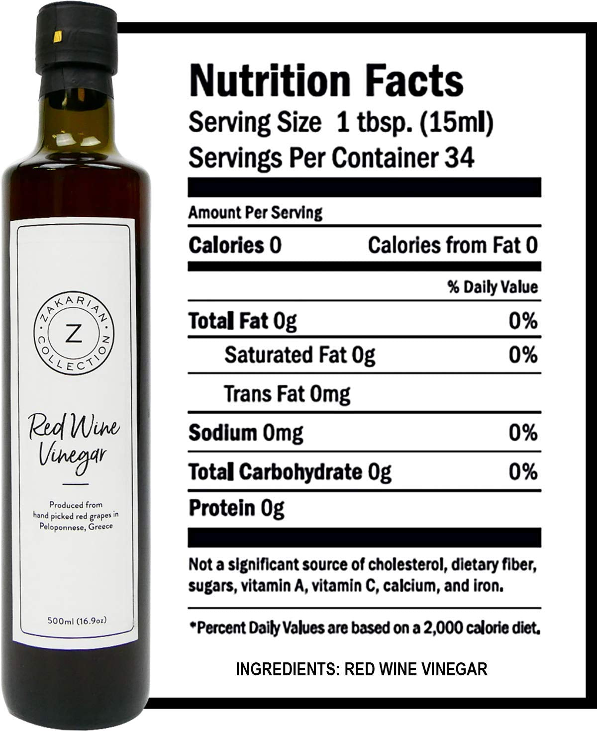 Zakarian organic Greek red grapes label signals premium quality.