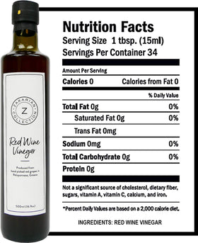 Zakarian organic Greek red grapes label signals premium quality.