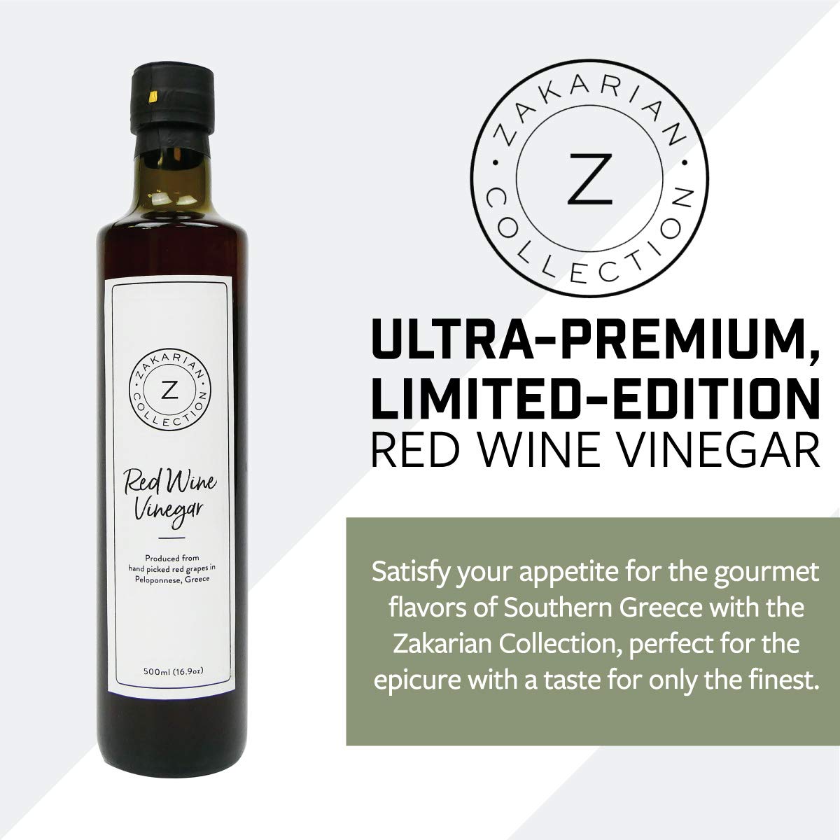 Zakarian red wine vinegar being poured to enhance dressings.