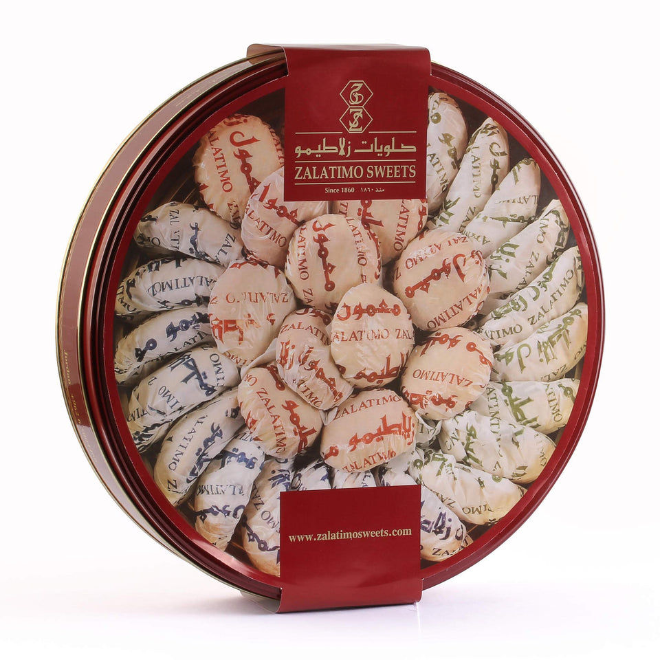 Zalatimo Mixed Mamoul Round Tin offers a premium gift-worthy assortment of handmade pastries.