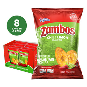 Zambos Chile Limón back of bag showing texture and flavor for bold snacking.