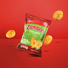 Zambos Chile Limón kitchen counter display showing bold packaging.