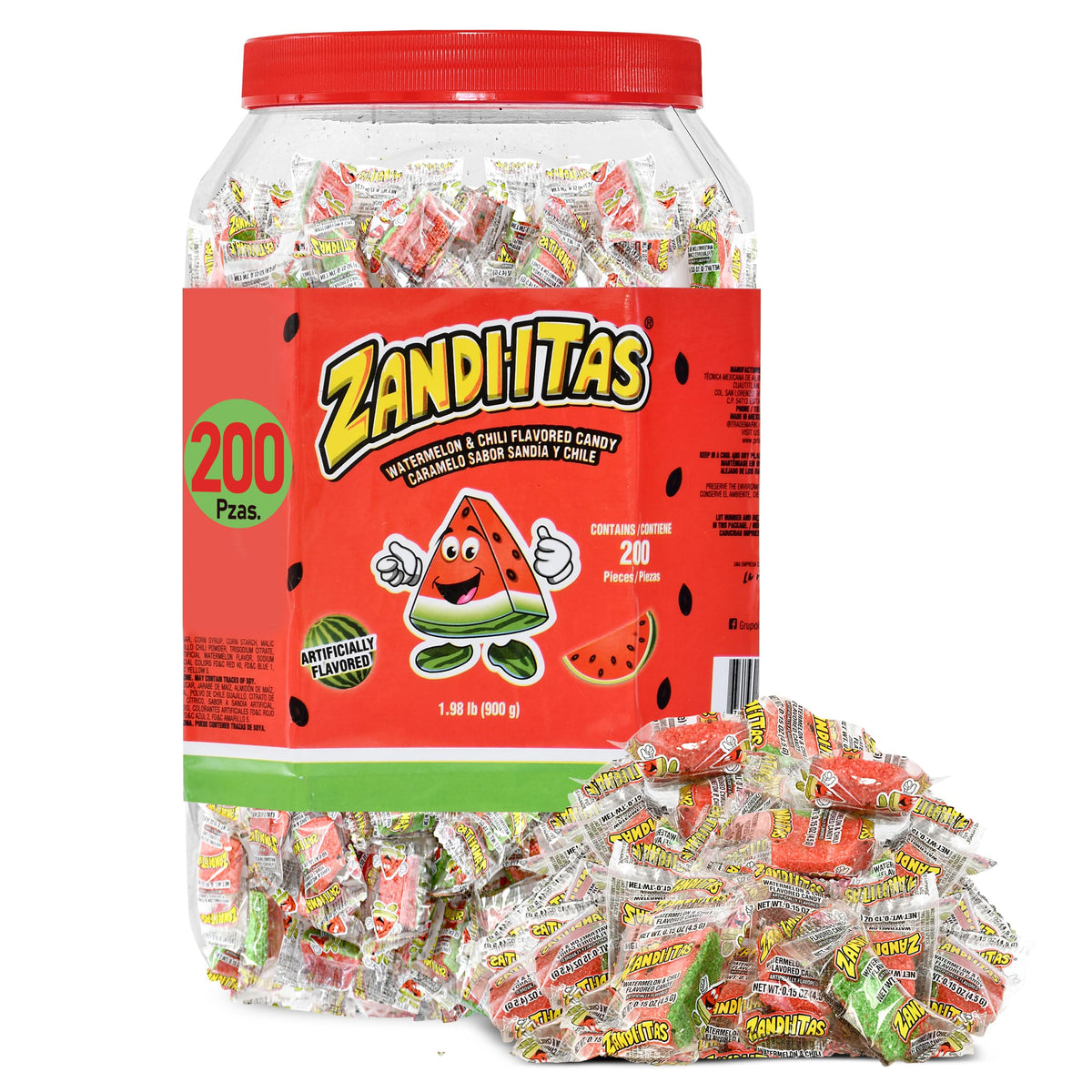 Zandiitas Watermelon Candy bulk pack, 200 pieces, perfect for pinatas and celebrations.