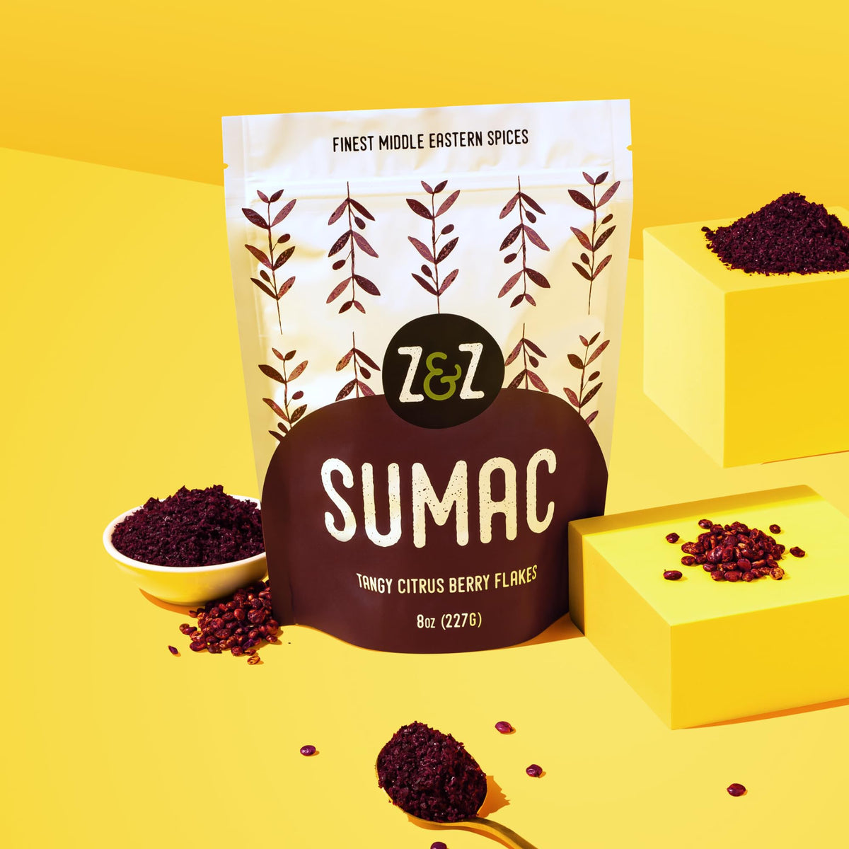 Z&Z Sumac ground Turkish bottle highlights tangy citrus ideal for marinades.