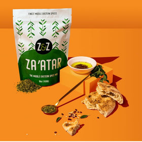 Z&amp;Z Za’atar spice blend jar enhances breads with aromatic Middle Eastern flavor.